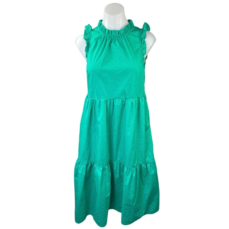 J.Crew Green Sleeveless Ruffles Tiered Poplin Midi A-Line Tank Dress Size 2