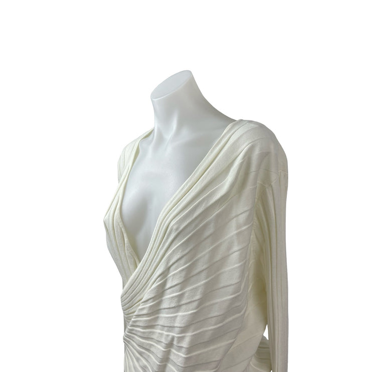 NEW Calvin Klein Women's Cream Ribbed Long Sleeve Wrap Sweatshirt Sweater Top L