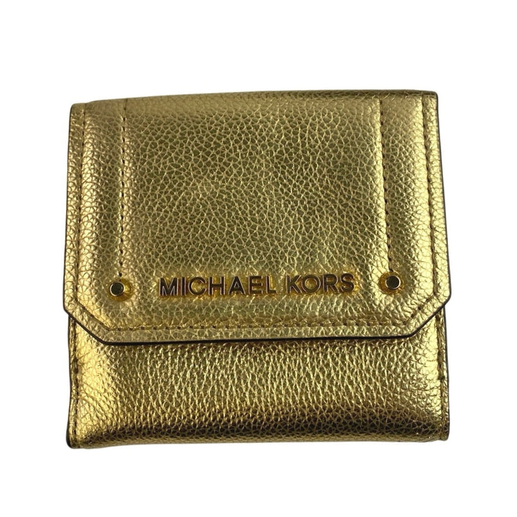 Michael Kors Hayes Women's Gold Metallic Leather Trifold Coin Case Purse Wallet