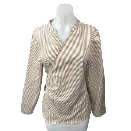 J.Crew Women's Beige White Long Sleeve Tie Waist Wrap Blouse Top Size L Tall