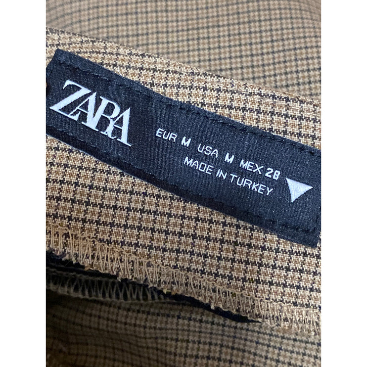 Zara Women's Tan Belted Pleated Plaid Tartan A Line Mini Skirt Skort Shorts M
