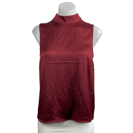 Express Women's Red Satin Mock Neck Sleeveless Corporate Work Tank Blouse Top XS
