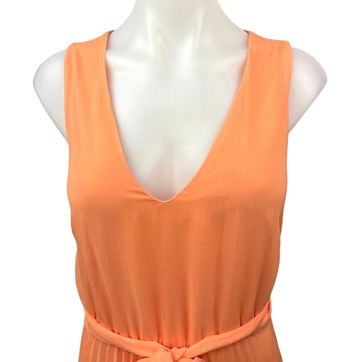 Taylor Ombre Orange Cambria Chiffon Pleated Tie Sleeveless Midi Dress Size M