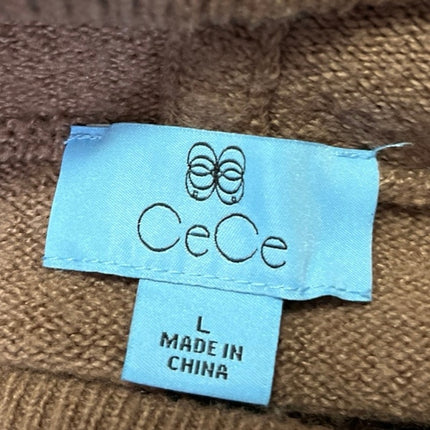 Cece Men's Brown Knit Long Sleeve Drawstring Hooded Hoodie Sweatshirt Top Size L