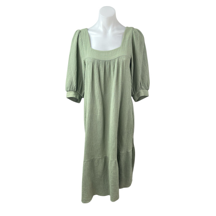 Christy Dawn Bianca Green Half Sleeve Gauze Drop Waist Babydoll Midi Dress Sz M
