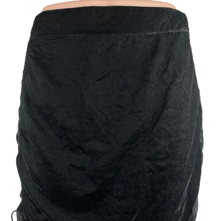 Free People x Revolve Vivienne Black Velvet Velour Ruched Short Mini Skirt Sz 4