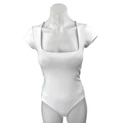 Free People Intimately White Short Sleeve Square Neck T Shirt Bodysuit Top Sz XS
