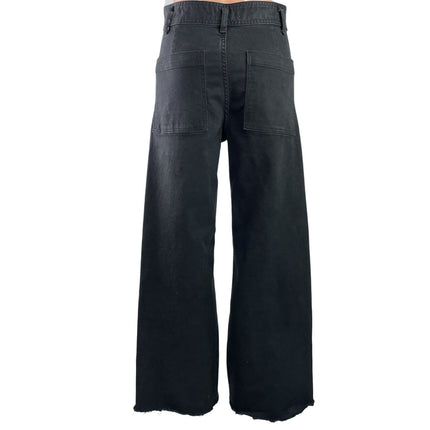 Zara Womens Black High Waisted Frayed Hem Wide Leg Ankle Denim Jeans Pants Sz 6