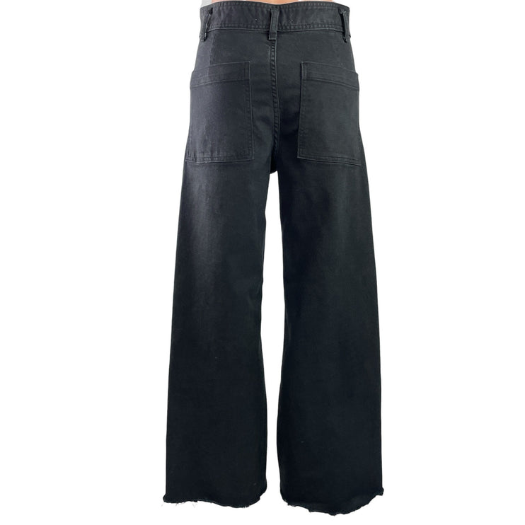 Zara Womens Black High Waisted Frayed Hem Wide Leg Ankle Denim Jeans Pants Sz 6