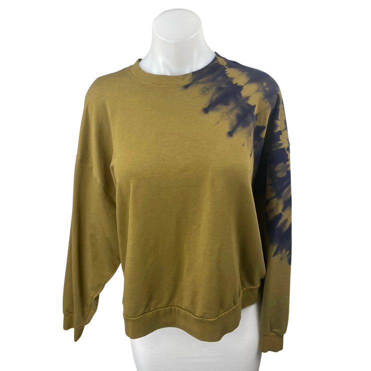 JoyLab Women's Olive Green Tie Dye Long Sleeve Crew Neck Sweatshirt top Size S