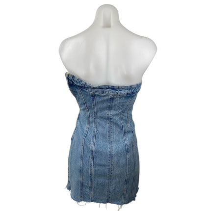 Zara Women's Light Blue Strapless Bandeau Mini Bodycon Denim Tube Dress Size S
