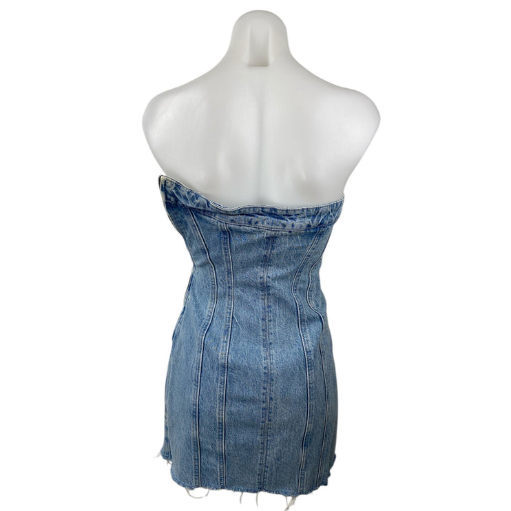 Zara Women's Light Blue Strapless Bandeau Mini Bodycon Denim Tube Dress Size S