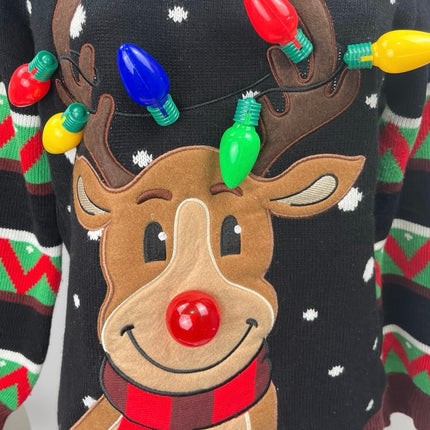 JOYIN Black LED Light Up Bulb Reindeer Ugly Christmas Holiday Sweater Top Size M