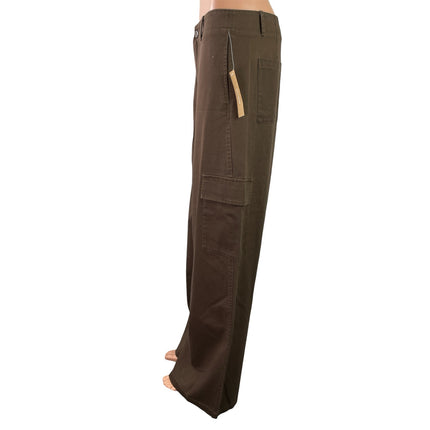 NEW Caara Women's Brown High Rise Wide Leg Baggy Palazzo Cargo Pants Size 6