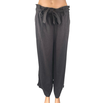 Blank NYC  Black Linen High Rise Drawstring Paperbag Wide Leg Trousers Pants L