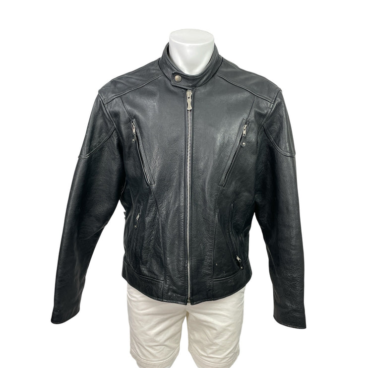 Wilsons Open Road Men's Black Leather Full Zip Moto Biker Coat Jacket Size XL