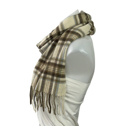 Lochmere Women's Beige 100% Cashmere Plaid Fringe Shawl Neck Scarf Size OS