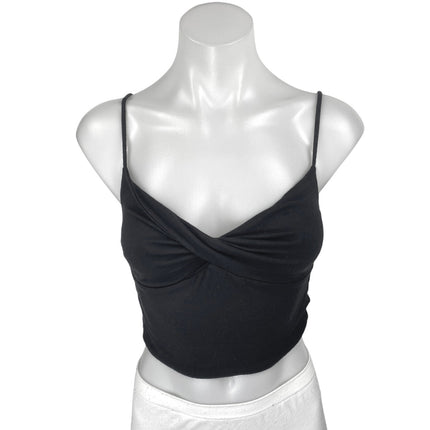 Aritzia Wilfred Black Sleeveless Cami Camisole Twist Front Crop Tank Top Size S