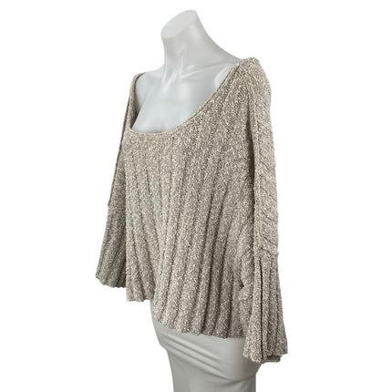 Free People Good Day Beige Long Sleeve Oversized Cropped Knit Sweater Top Size M