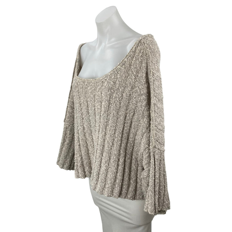 Free People Good Day Beige Long Sleeve Oversized Cropped Knit Sweater Top Size M