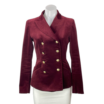 Max&Co Women's Red Burgundy Velvet Velour Peak Double Breasted Blazer Jacket 4