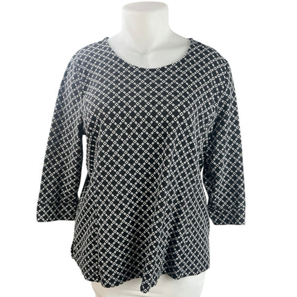 Talbots Women's Black White Geometric Half Sleeve T Shirt Tee Top Size 2XL