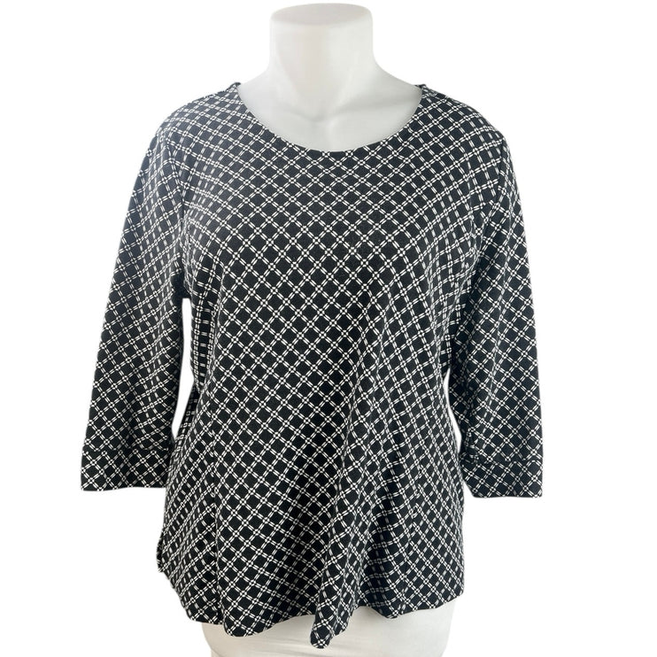 Talbots Women's Black White Geometric Half Sleeve T Shirt Tee Top Size 2XL