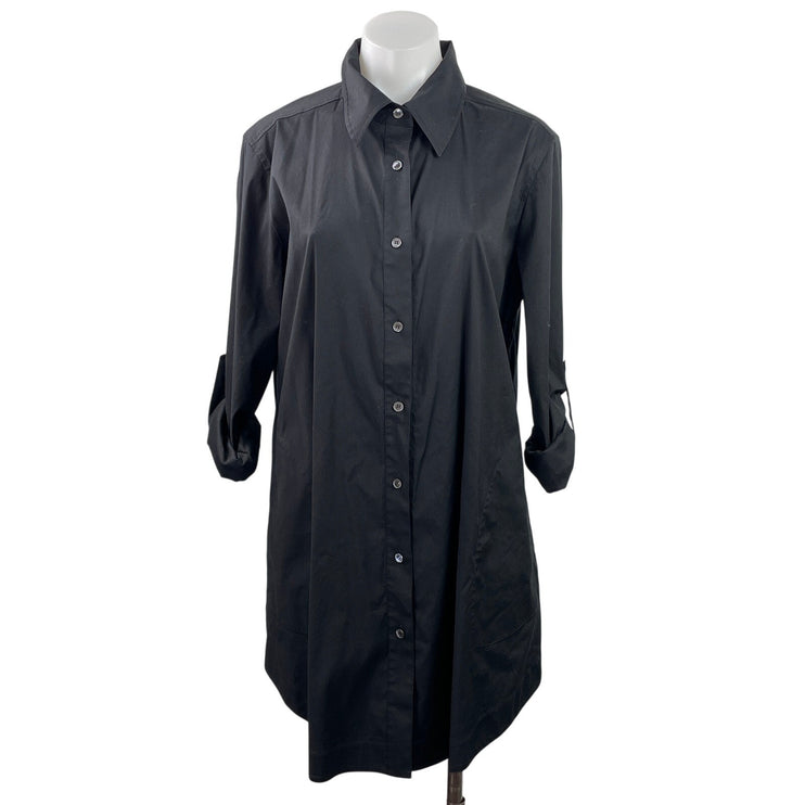 Lafayette 148 Women's Black Long Sleeve Roll Tab Button Down Shirt Dress Size 6