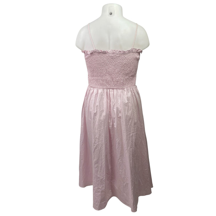 Glamorous Pink Sleeveless Smocked Ruffle Cami Camisole Midi A-Line Tank Dress 14