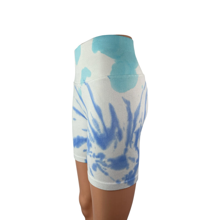 Spiritual Gangster White Blue Tie Dye High Rise Yoga Athletic Biker Shorts Sz XS