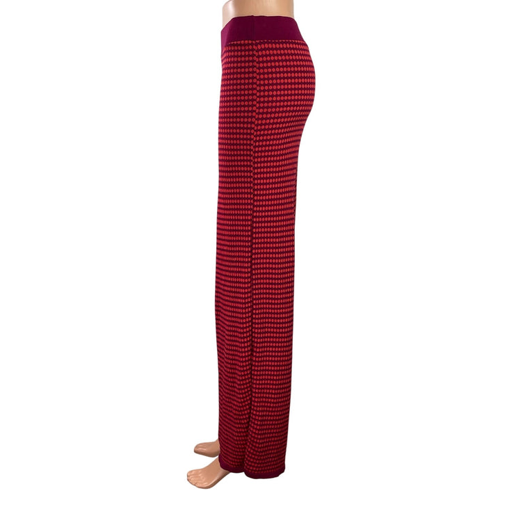 Zara Women's Red Polka Dots Retro Knit High Rise Wide Leg Trousers Pants Size S