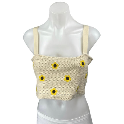 Zara Yellow Floral Crochet Knit Sunflower Sleeveless Camisole Tank Crop Top L