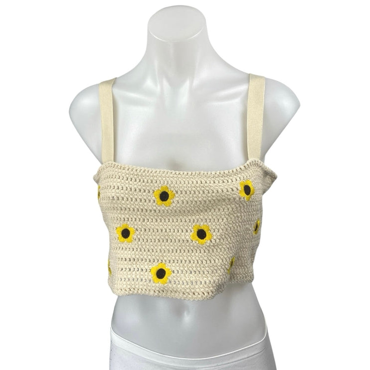 Zara Yellow Floral Crochet Knit Sunflower Sleeveless Camisole Tank Crop Top L