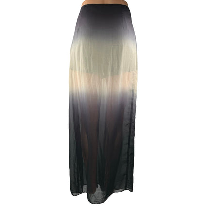 Cotton Candy Black Gray Ombre Pleated Sheer High Slit Zipper Maxi Skirt Size M