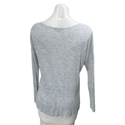 Ann Taylor Blue Ribbed Knit Long Sleeve Scoop Neck Linen T Shirt Tee Top Size XS