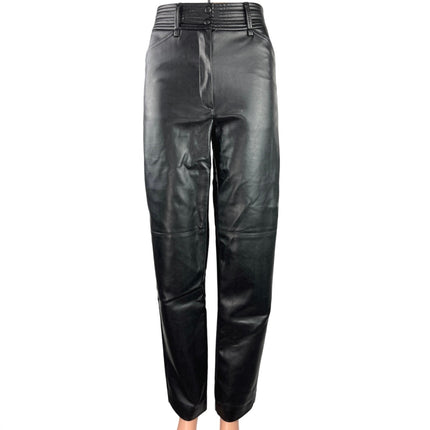 Aritzia Wilfred Funk Black Vegan Leather Straight High Rise Double Snap Pants 2