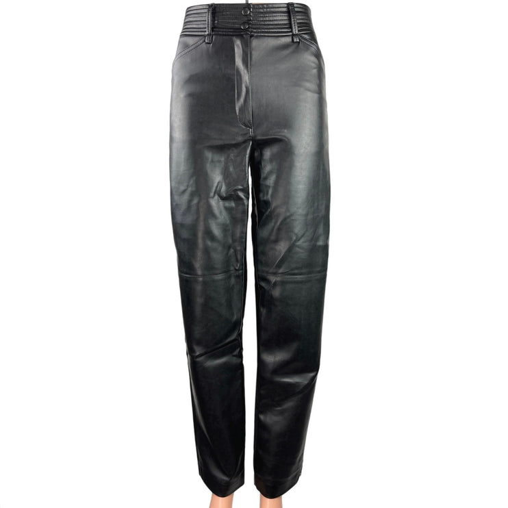 Aritzia Funk Black Faux Vegan Leather Straight Leg High Rise Double Snap Pants 2