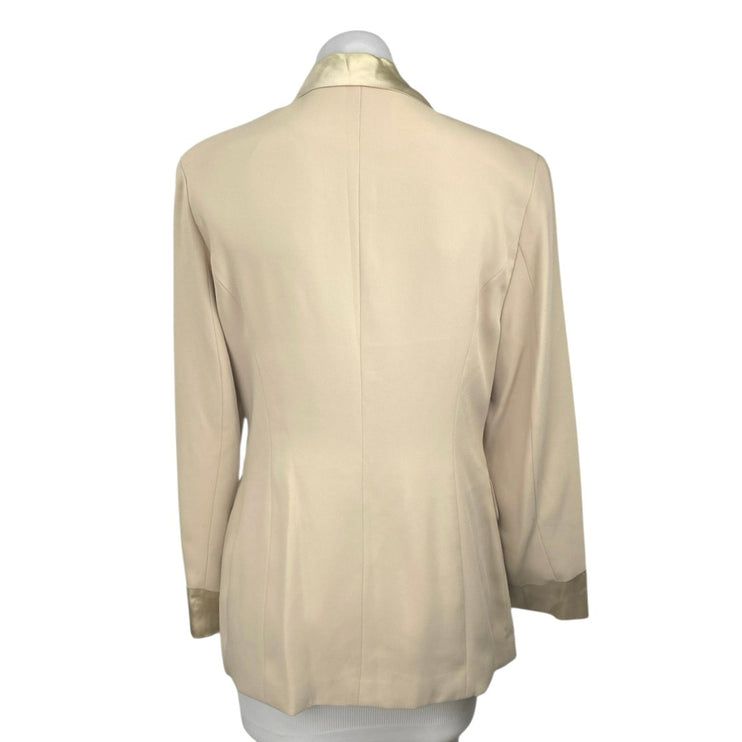 SOLO Collection Women's Cream Gold Satin Collar Long Sleeve Button Up Blouse M
