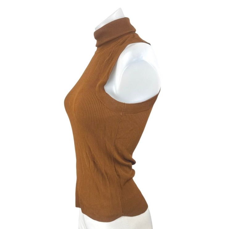 Zara Women's Brown Sleeveless Turtleneck Ribbed Knit Tank Sweater Top Size M
