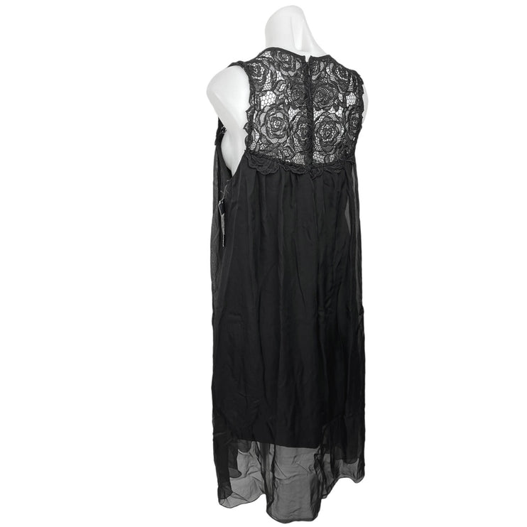 Shoshanna Midnight NWT Black Rose Lace Reim Sleeveless Lined Sheer Midi Dress 8