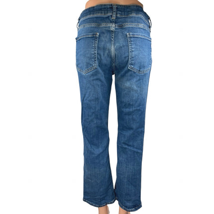 Zara Women's Blue Medium Wash Mid Rise Crop Flared Bootcut Denim Jeans Size 10