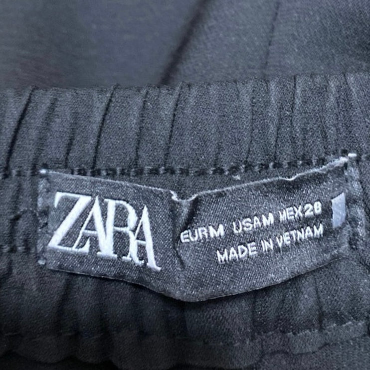 Zara Women's Black Straight Tapered Leg High Waist Drawstring Trousers Pants M