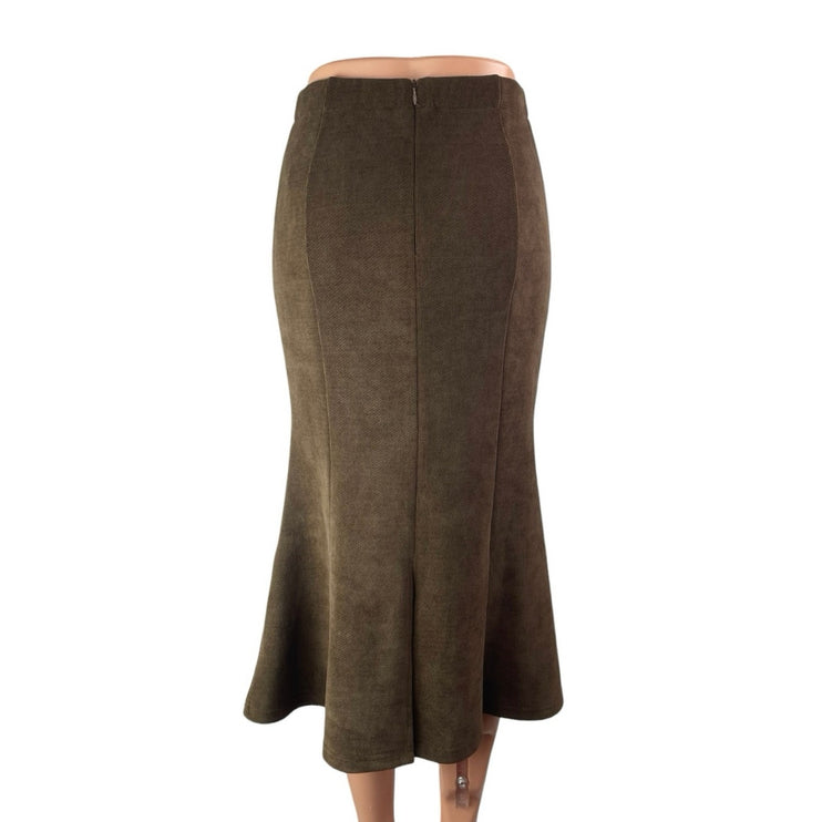 Sevengirl Women's Brown Knit Fleece High Waisted Zip Midi Fishtail Skirt Size S