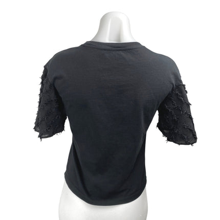 See By Chloe Women's Black Fringed Flutter Short Sleeve Blouse T shirt Top Sz S