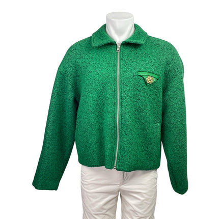 Fashion Nova Hallron Mens Green Textured Zip Up Long Sleeve Cropped Jacket Sz L