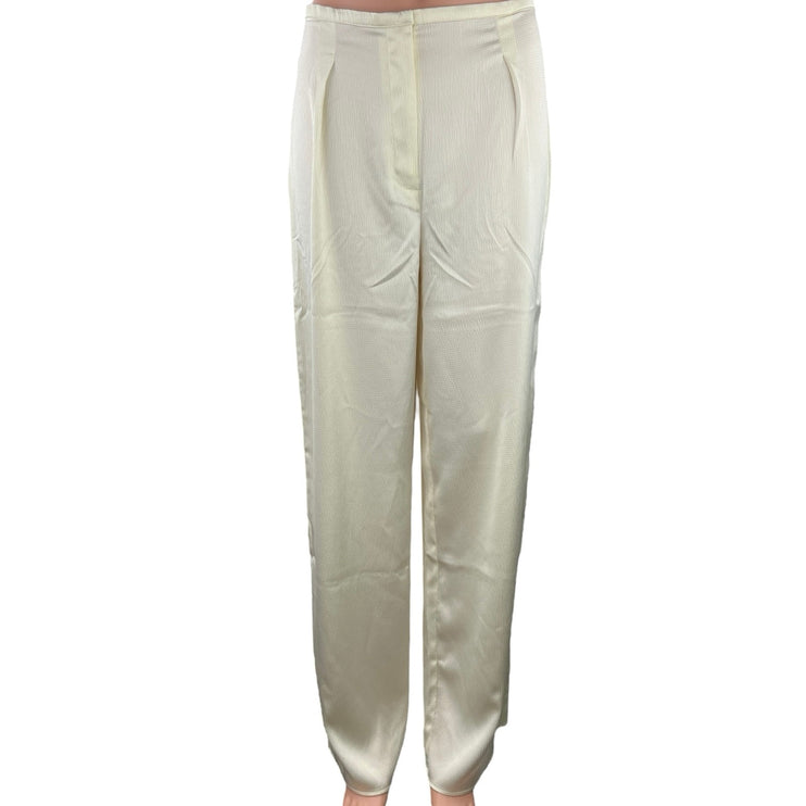 NEW MNG Cream Silk Satin High Rise Pleated Career Wide Leg Trouser Pants Size S