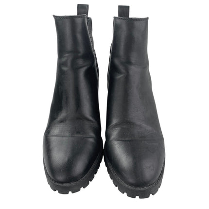 Zara Women's Black Leather Almond Toe Chunky Block Heels Chelsea Ankle Boots 7