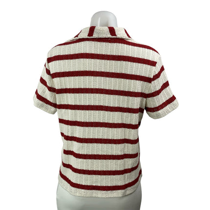 Madewell Women's Cream Red Striped Pointell Knit Short Sleeve Polo Shirt Top M