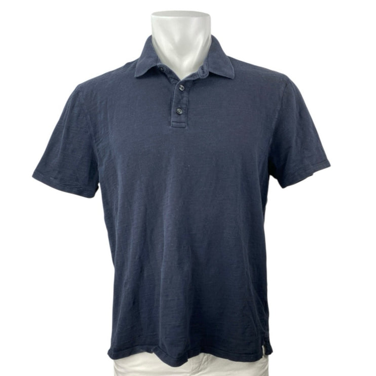 Vince Men's Navy Blue Collared Button Short Sleeve Cotton Golf Polo Shirt Top L