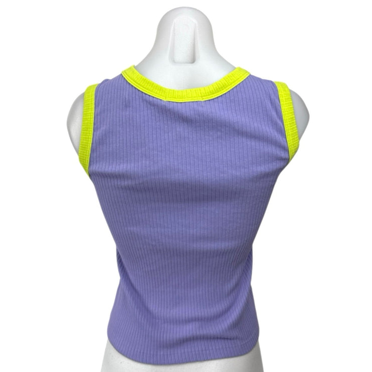 NEW Daydreamer Purple Yellow Ruched Colorblock Sleeveless Cami Crop Tank Top M